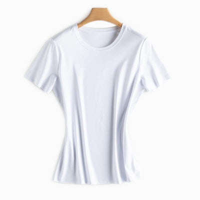 Mulberry Silk Women's Mercerized Cotton T-shirt Fine Solid Color Round Neck Short Sleeves