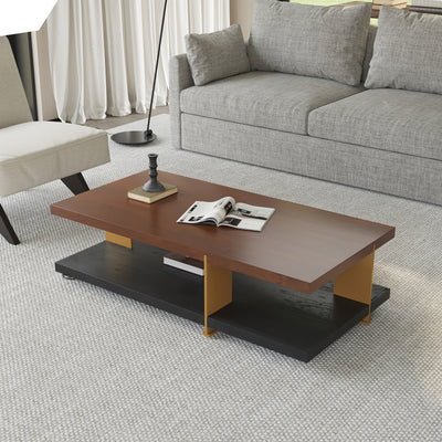 Modern Black Wood Coffee Table with 2-Tier Storage Shelves - Mid-Century Design Center Table for Living Room, Office, or Apartment (47.24" x 15.75" x 13"), Living Room Furniture | Clean Line Furniture | Highdensity Fiberboard