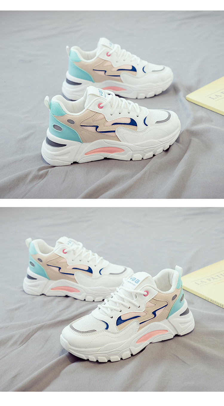 2025 New Women's Breathable Lightweight Mesh Knit Lace-Up Sports Shoes - Cushioned EVA Sole, Striped Design, Low-Top Korean Style for Running, Walking & Road Strolling - All-Season Minimalist Casual Sneakers, Ladies Sneakers,