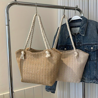 2024 Ladies Large Capacity Beach Bag Handbag, Versatile Fashion Korean Fashion Shoulder Bag, Pastoral Style Woven Bag