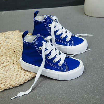 Versatile Unisex Korean Style Canvas Sneakers - Children's Mid-Top Casual Athletic Shoes - Fashionable and Classic for Spring/Fall and Skateboarding