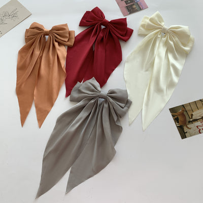 Korean Style Fashion Large Red Bow Knot Fabric Hair Clip Women Long Ribbon Butterfly Hair Clip