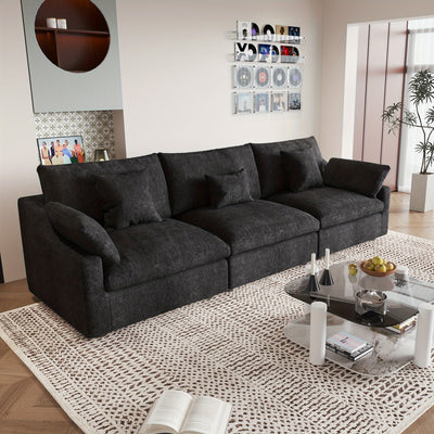 Modern 3-Seater Sectional Sofa with Removable Washable Linen Fabric & Adjustable Backrest Pillows - Black Slope Armrest Design, Chaise Lounge Compatible, Frame - Convertible Sleeper Sofa for Small Apartments & Living Rooms, B