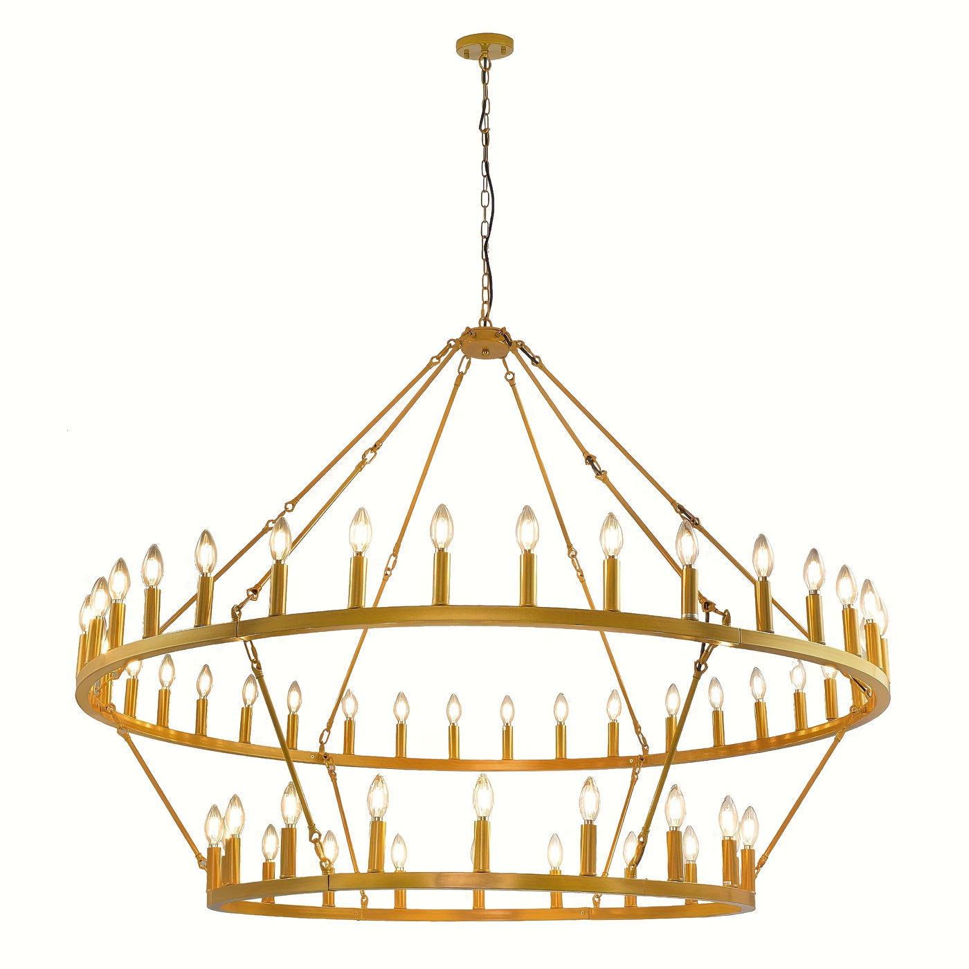 Modern Farmhouse Chandelier 2 Tier Round Wheel Chandelier Large High Ceiling Light.