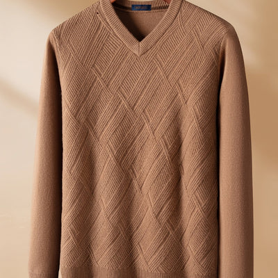 KAISER Men's Cozy Wool V-Neck Sweater - Casual Striped Long Sleeve Pullover for Fall/Winter, Soft & Warm, Korean And Japanese Targeted, Fashion