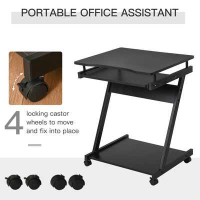 Movable Computer Desk with 4 Moving Wheels Sliding Keyboard Tray Black