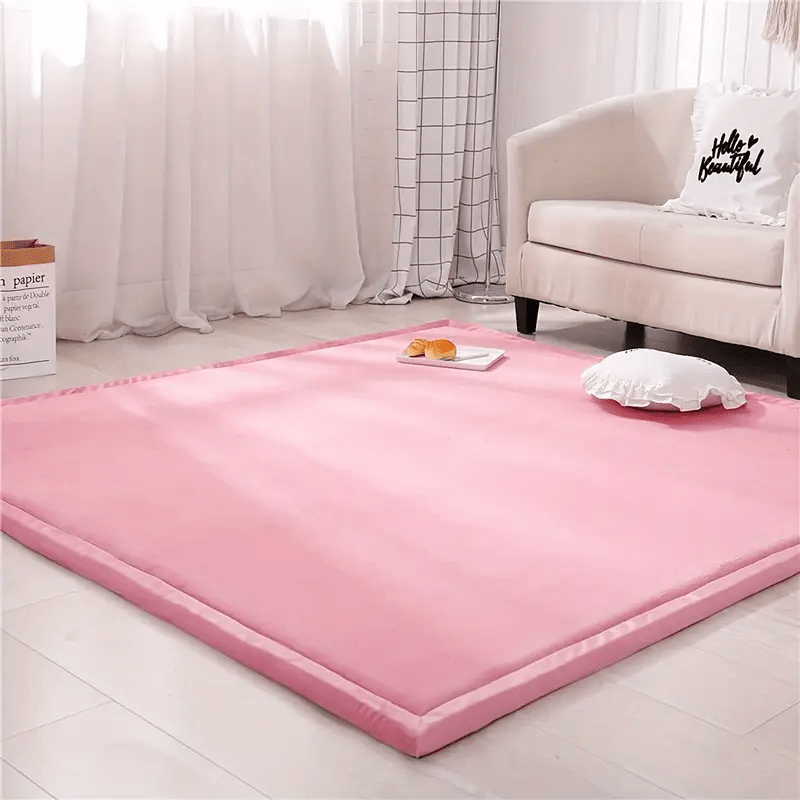 1pc Japanese Tatami Mat, Coral Velvet Mellow Mat, Baby Play Mat For Floor, 1.2 Inch Thick Crawling Rugs, Padded Foam Area Mat For Kids Playroom, Playpen, Nursery, Living Room, Yoga Mat, Non-Slip Backing