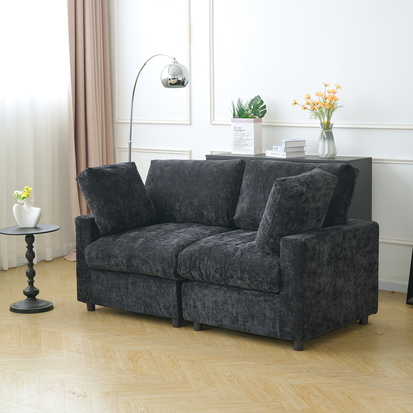 67" Modern Modular Sectional Sofa - Black Cloud Sofa with Washable Removable Cushions & Deep Seat, Plush Foam-Filled Upholstery, Spacious L-Shaped or Straight Configurations, Frame & Easy-Clean Fabric for Living Room, Apartme