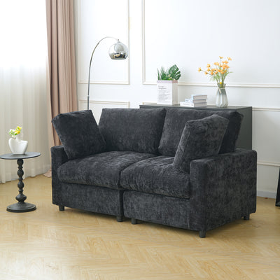 67" Modern Modular Sectional Sofa - Black Cloud Sofa with Washable Removable Cushions & Deep Seat, Plush Foam-Filled Upholstery, Spacious L-Shaped or Straight Configurations, Frame & Easy-Clean Fabric for Living Room, Apartme