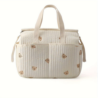 Large Capacity Handheld Parent Bag for Mothers with Baby Bottles and Diapers, Korean Version Embroidered Bear Maternity Bag