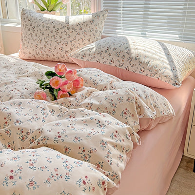 3pcs Korean Style Duvet Cover Set, New American Floral Duvet Cover Set with 1 Single Duvet Cover + 2 Pillowcases, Comfortable and Breathable, Machine Washable, Non-Fading and Deforming, Suitable for All Seasons, Light Beige-F