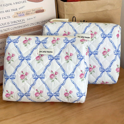 Portable High-Quality Makeup Bag - Korean-Style Bowknot Flower Design - Large Capacity for Toiletries, Perfect for Travel