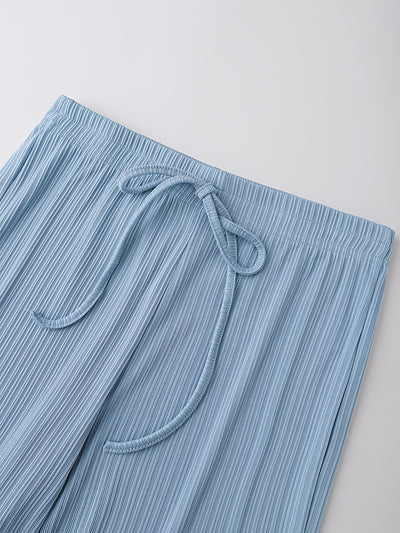 Elegant Light Blue Sleeveless Top & Wide-Leg Pants Set