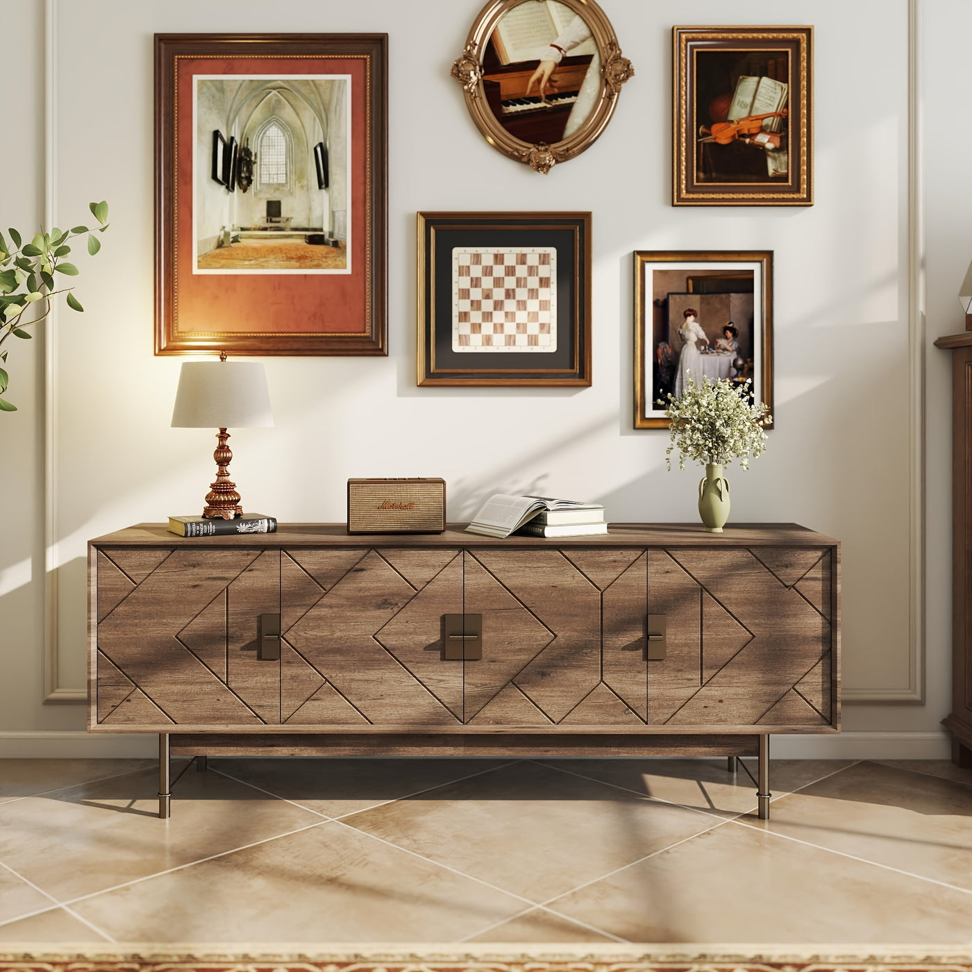 66'' TV Stands For Living Room, Modern Television Stand For 55/60/65 Inch TV, Farmhouse Entertainment Center With Storage
