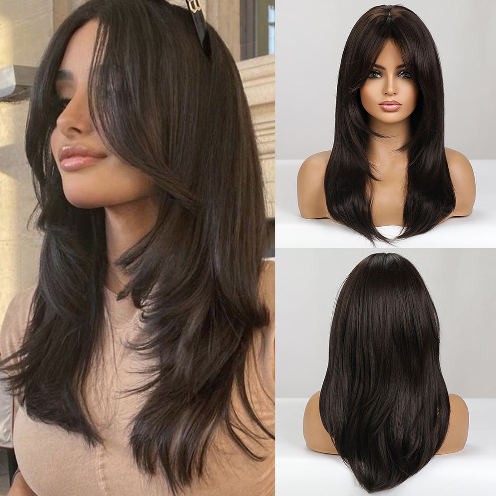 [Ombre Gray Heat Resistant Wig] Heat Resistant Long Straight Ombre Gray Wig - Elegant Women's Layered Synthetic Wig with Rose Net Cap for Daily Use & Cosplay