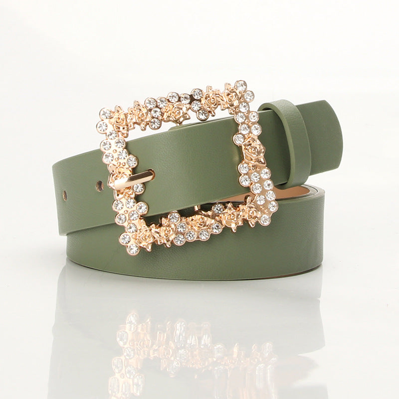 2023 Women'S Fashion Accessory, Elegant Alloy Rhinestone Pin Buckle Belt, Versatile Dress Decorative Accessory, Casual & Sporty Style, Hand Washable - Ideal for Weekend and Festive Occasions, Weekend Casual Wear|Elegant Acces