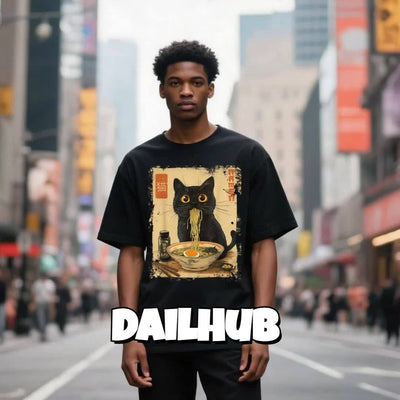 180g Cat Ramen Japanese Funny Graphic Tees Kawaii Cat Anime Gifts T-Shirt