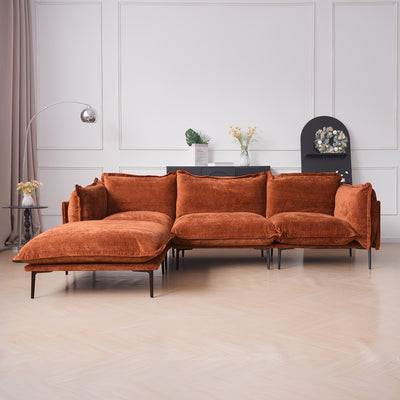 111" L-Shaped Modular Sectional Sofa - 3-Seater Cloud Couch with Movable Ottoman, Deep Seat Low Plush White Modern Sofa for Living Room, Metal Frame & Pillow Backrest, No Assembly Required, Sectional Sofa for Living Room, Ver