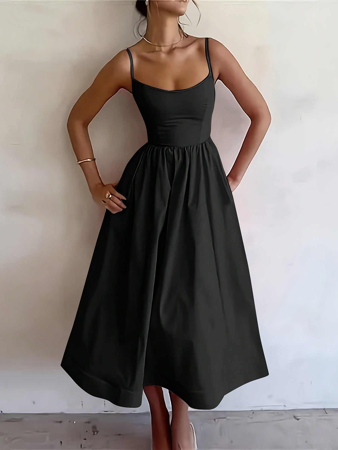 Women's Floor-Length/Short Length Sleeveless A-Line Maxi/Mini Floor-Length Evening Gown - Solid Black Floor-Length Party Wedding Gala Evening Dress with A-Line Silhouette, Smooth Texture & Clear Strap Neckline, Machine Washab