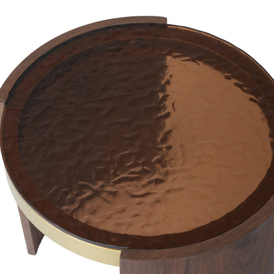 35, 43" Round Nesting Coffee Table Set 2, Mid Century Modern CoffeeTable Round Coffee Table, Walnut & Temper Glass Surface, Round Center Coffee Table for Living Room/Farmhouse/Office/Studio, Living Room Decor, Farmhouse Style