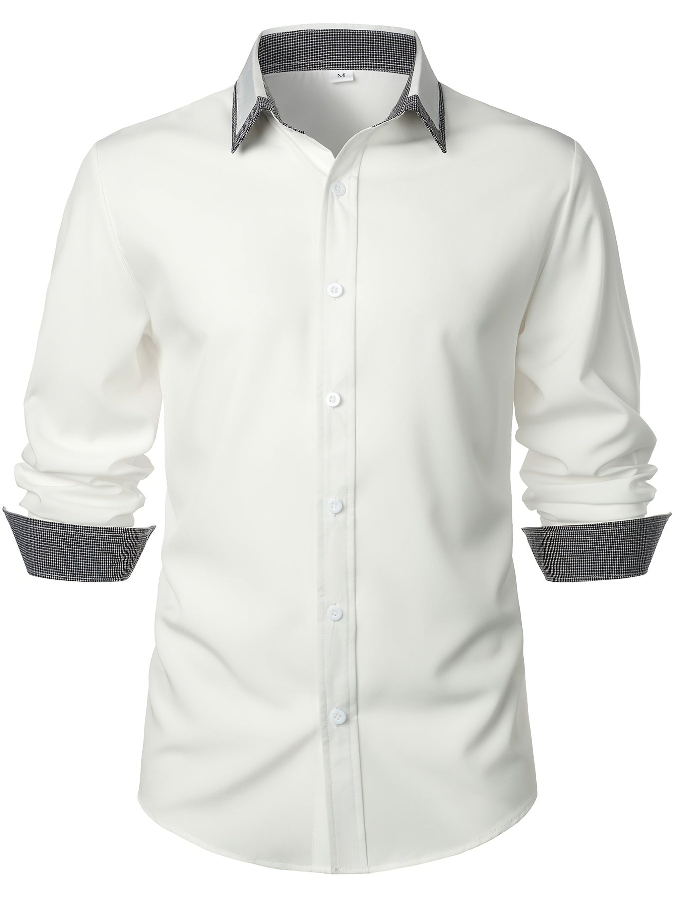 Men'S Color-Blocked Checkered Casual Long-Sleeve Shirt