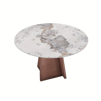 Dining Table for 6 - Sintered Stone Round Dining Table(Chairs Not Included), Modern Marble Dining Table, Glossy White Stone Tabletop, Circle Dining Table for Dining Room, Table Only