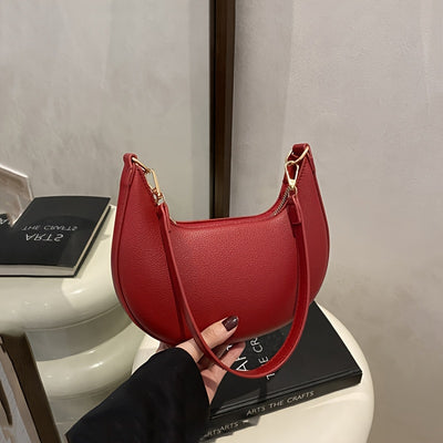 1pc Women'S Luxury Crescent Crossbody Bag with Detachable Adjustable Strap, Magnetic Closure & Golden Hardware - Stylish Shoulder Bag for Casual or Formal Occasions (Coffee Brown/White/Red/Black), Evening Accessory, Polyester