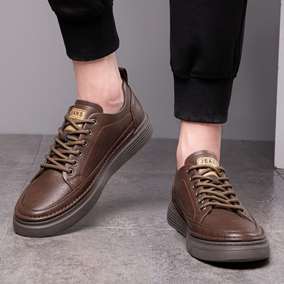 [Casual Style] Men's All-Season Casual Loafers - Stylish British & Korean Inspired Slip-On Shoes with Lace-Up Option, Versatile for Business and Leisure, Durable Rubber Sole, PU Upper, Casual Attire|Modern Casual Shoes|Durabl