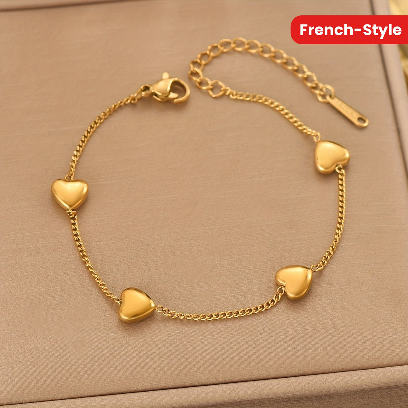 A Golden Stainless Steel Jewelry, 18K Gold-plated Heart-shaped Bracelet, Ins, French Bohemian, Korean, Fashionable, Casual, Simple, Trendy, Versatile, Ladies' Daily Commuting, Street Gatherings, Holiday Party Wear