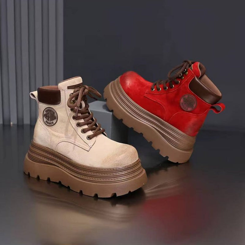 Round Toe Chunky Sole Retro Fashion Versatile Women's Boots/Daily Outdoor Hiking British Style Ankle Shorties