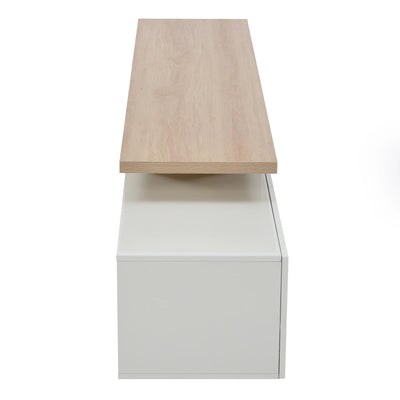 TV Cabinet for Living Room,TV Lowboard,Sideboard, with LED,2 Glass Partition,3 Drawers,White High Gloss