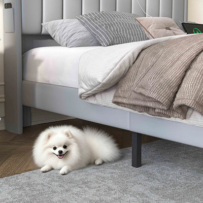 Sibeds Aurora Queen Bed Frame with Pet Rest Area, Storage Headboard, PU Leather Platform, Star Projector