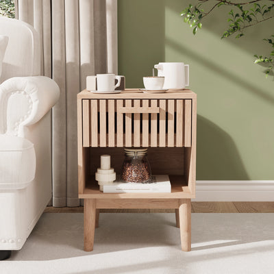 Rosahqnda Bedside Table 2 Set Boho Bedside Table with Open Shelves and Drawer Natural Wood side table table Bedside Table