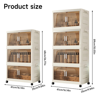 Foldable Storage Box with Clear Door Large Capacity Plastic Storage Bin Living Room Stackable Sundries Storage Box with Wheels
