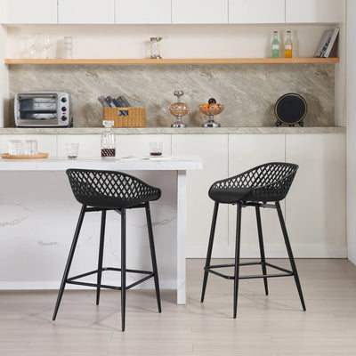 2PCS/CET Plastic Bar Stools Counter Stool with Hollow Backrest  Footrest  High Kitchen Stool for Dining Room  Bar Outdoor Patio