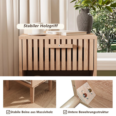 Rosahqnda Bedside Table 2 Set Boho Bedside Table with Open Shelves and Drawer Natural Wood side table table Bedside Table