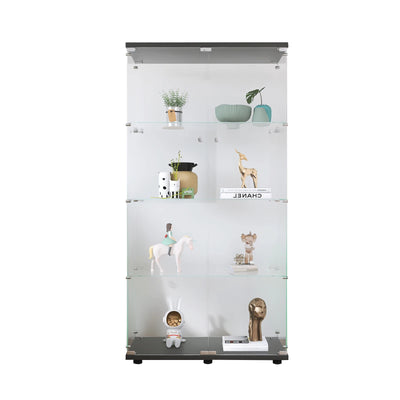 Glass Cabinet with Double Doors, 4-shelf Vertical Glass Display Cabinet with Lock, for Living Room, Black