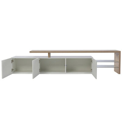 TV Cabinet for Living Room,TV Lowboard,Sideboard, with LED,2 Glass Partition,3 Drawers,White High Gloss