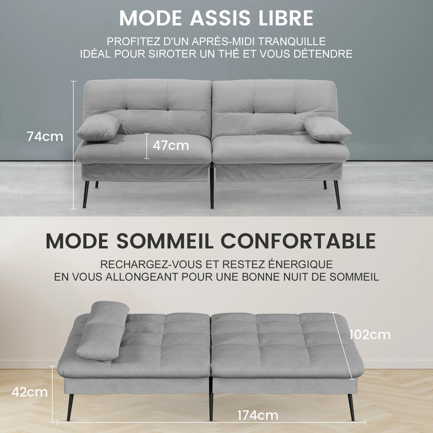 Fold-out Futon Cover Sofa Sleeper Sleeper Fits Corner Sofa 3-Seater Guest Sofa with Adjustable Backrest fabric