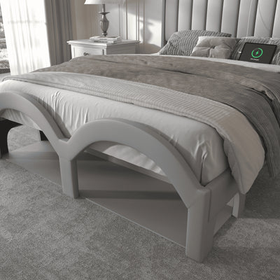 Sibeds Aurora Queen Bed Frame with Pet Rest Area, Storage Headboard, PU Leather Platform, Star Projector
