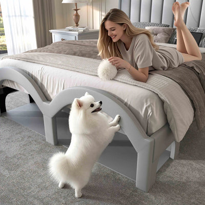 Sibeds Aurora Queen Bed Frame with Pet Rest Area, Storage Headboard, PU Leather Platform, Star Projector
