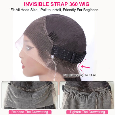 250 Density Invisible Strap 360 Full HD Lace Glueless Wig Deep Wave Frontal Wig 30 Inch Water Wave Lace Front Wigs Human Hair