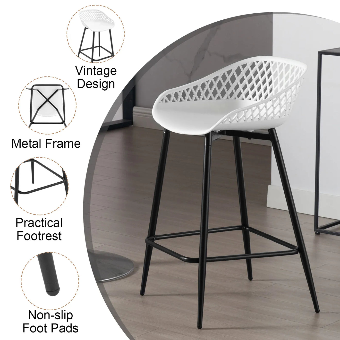 2PCS/CET Plastic Bar Stools Counter Stool with Hollow Backrest  Footrest  High Kitchen Stool for Dining Room  Bar Outdoor Patio
