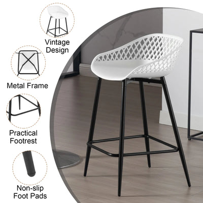 2PCS/CET Plastic Bar Stools Counter Stool with Hollow Backrest  Footrest  High Kitchen Stool for Dining Room  Bar Outdoor Patio