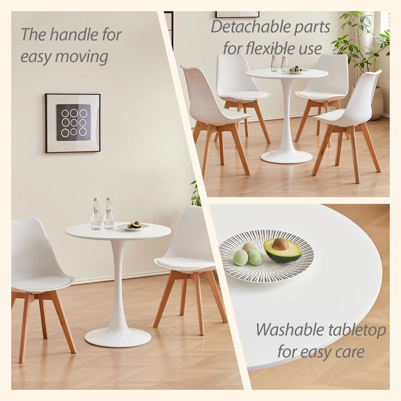 Round Dining Table Elegant White Nordic Tulip Top Dining Table Round Versatile Table Kitchen Coffee Balcony WHite/Black 70cm