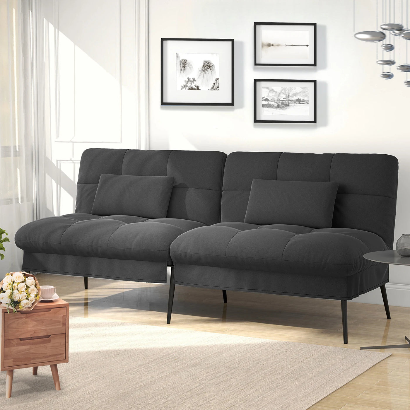 Fold-out Futon Cover Sofa Sleeper Sleeper Fits Corner Sofa 3-Seater Guest Sofa with Adjustable Backrest fabric