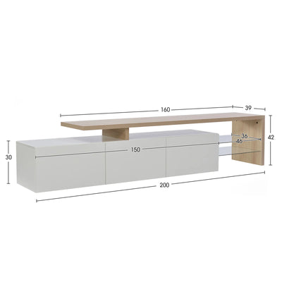 TV Cabinet for Living Room,TV Lowboard,Sideboard, with LED,2 Glass Partition,3 Drawers,White High Gloss