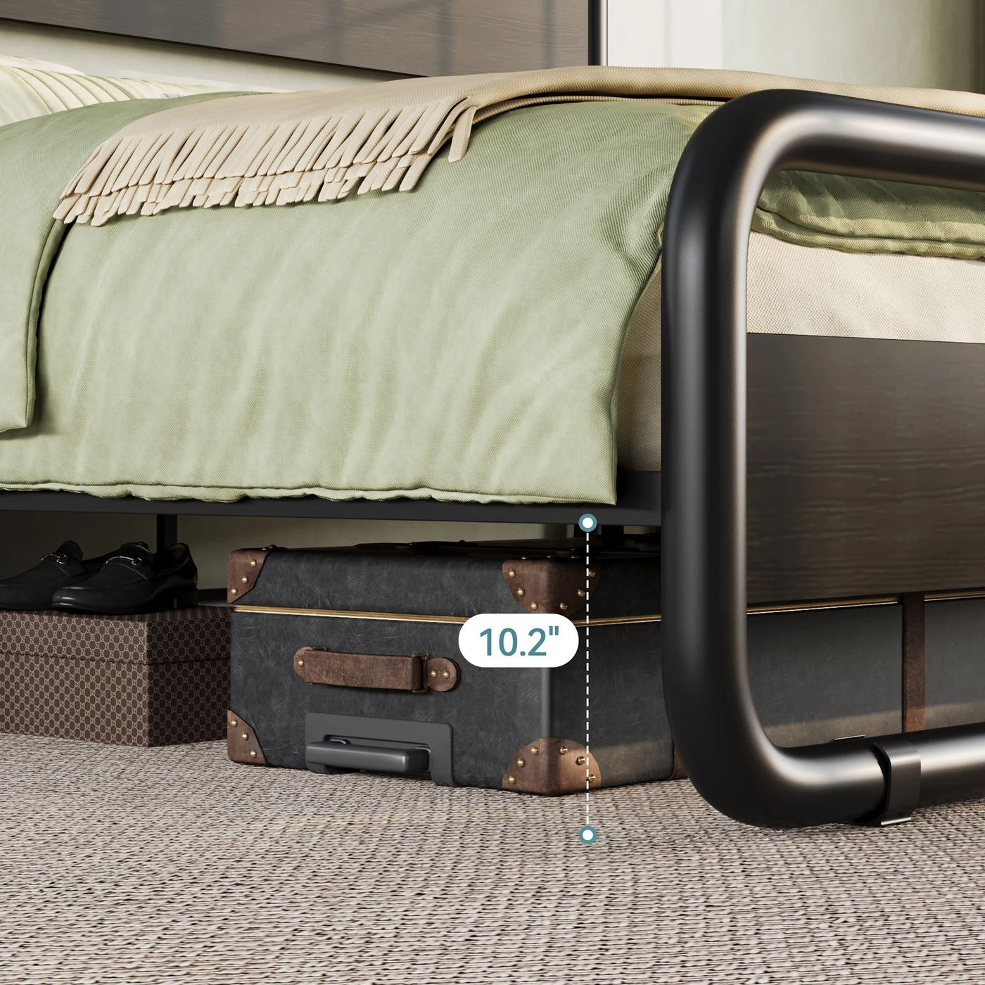 HOOMIC Metal Bed Frame with Curved Wooden Headboard & Footboard, Heavy-Duty Platform Bed with Ample Under-Bed Storage Allewie