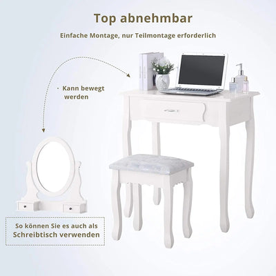 Vanity Desk with Mirror, White Makeup Desk, Vanity Desk with 3 Drawers for Bedroom