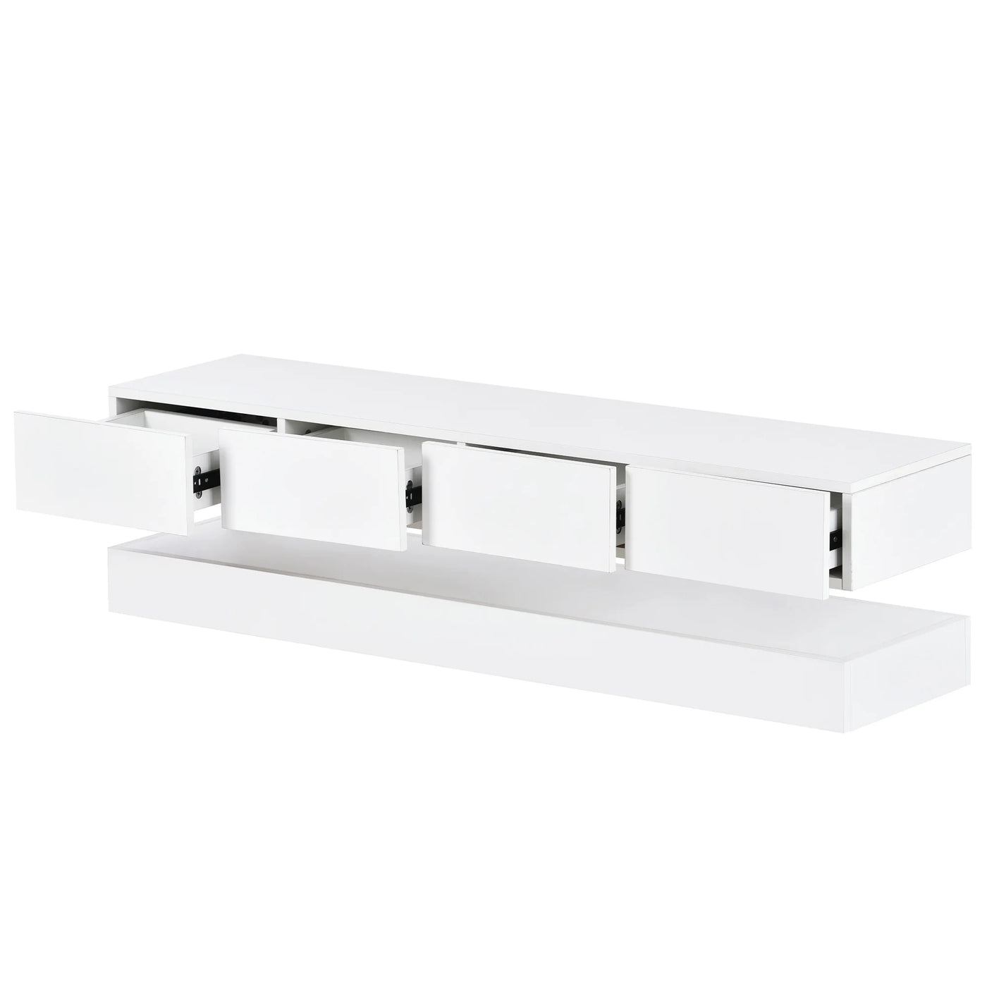 Wall mounted TV wardrobe, TV stand, TV furniture with 2 cabinets and 4 large drawers, 16 color LED lighting